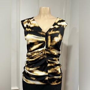 NWT Ann Taylor Women 8 Brown Printed Ruched Ruffled Side Zip Sleeveless Top